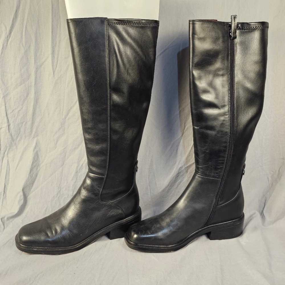 Franco Sarto Gisella Black Leather Square Toe Knee High Boots Womens 10 M